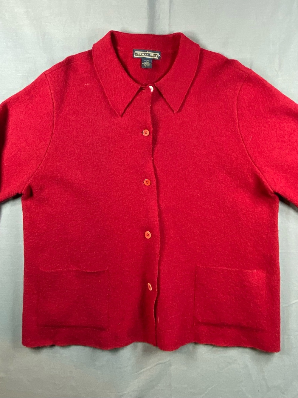 Vintage Herman Geist Red Button-Front Wool Sweater Large
